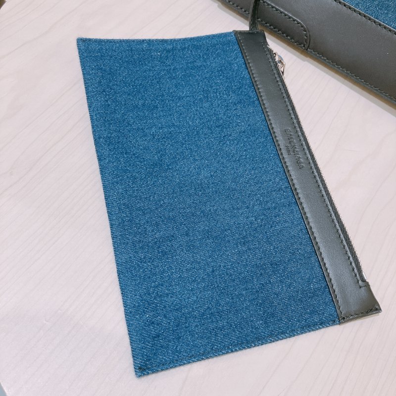 TK1984	 巴黎世家 牛仔布拼牛皮 手提袋  Balenciaga Cabas  S Tote Bag Denim Navy x Black-15