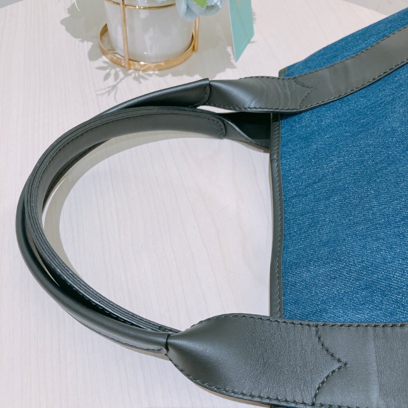 TK1984	 巴黎世家 牛仔布拼牛皮 手提袋  Balenciaga Cabas  S Tote Bag Denim Navy x Black-17