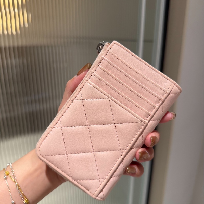 chanel 香奈兒 櫻花粉 信用卡卡夾 L拉 卡夾 皮夾 短夾 錢包 零錢包-2