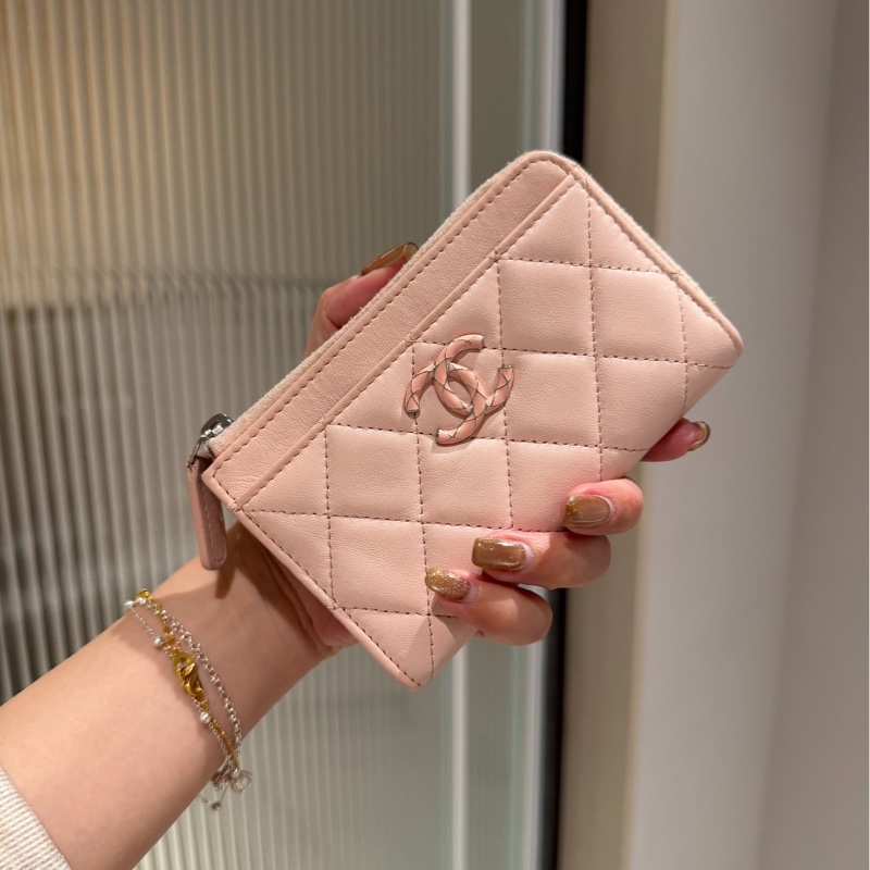 chanel 香奈兒 櫻花粉 信用卡卡夾 L拉 卡夾 皮夾 短夾 錢包 零錢包-5