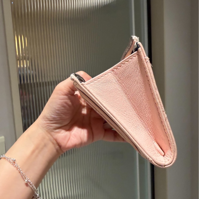 chanel 香奈兒 櫻花粉 信用卡卡夾 L拉 卡夾 皮夾 短夾 錢包 零錢包-7