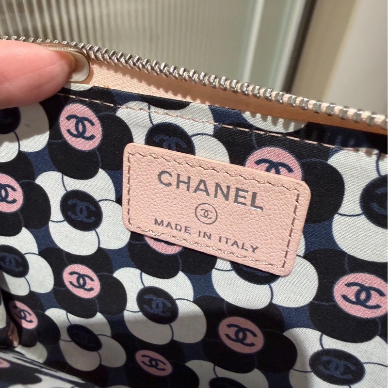 chanel 香奈兒 櫻花粉 信用卡卡夾 L拉 卡夾 皮夾 短夾 錢包 零錢包-9