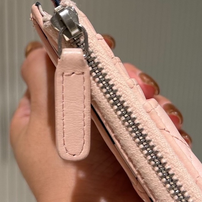 chanel 香奈兒 櫻花粉 信用卡卡夾 L拉 卡夾 皮夾 短夾 錢包 零錢包-13