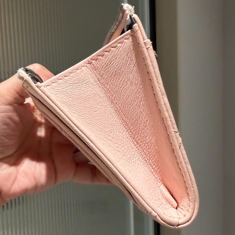 chanel 香奈兒 櫻花粉 信用卡卡夾 L拉 卡夾 皮夾 短夾 錢包 零錢包-14