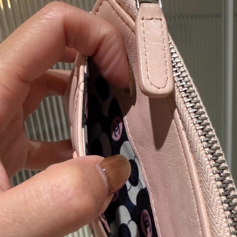 chanel 香奈兒 櫻花粉 信用卡卡夾 L拉 卡夾 皮夾 短夾 錢包 零錢包-15