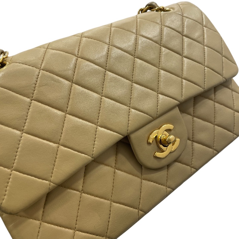 CHANEL 香奈兒 MATELASSE CF25 肩背包 羊皮 奶茶色 金釦-10