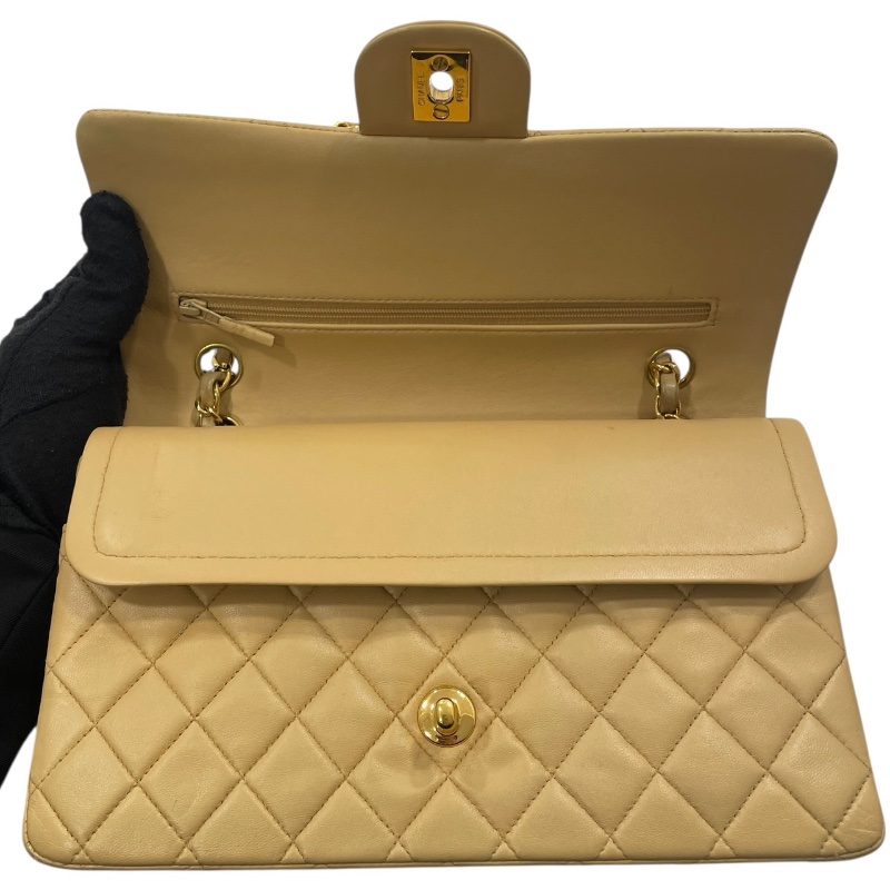 CHANEL 香奈兒 MATELASSE CF25 肩背包 羊皮 奶茶色 金釦-11