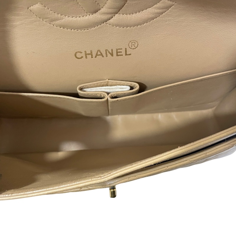 CHANEL 香奈兒 MATELASSE CF25 肩背包 羊皮 奶茶色 金釦-14