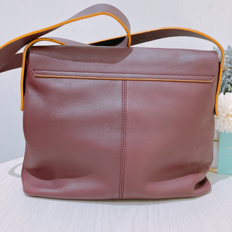 TK1981	 Loewe Vintage Flap Shoulder Bag Lambskin Red x Yellow-3