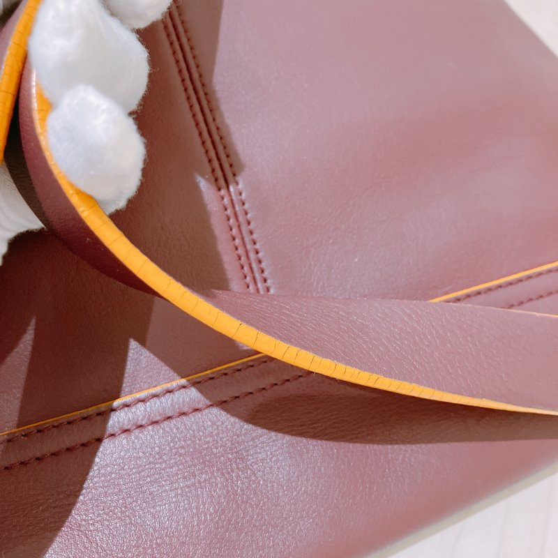 TK1981	 Loewe Vintage Flap Shoulder Bag Lambskin Red x Yellow-12