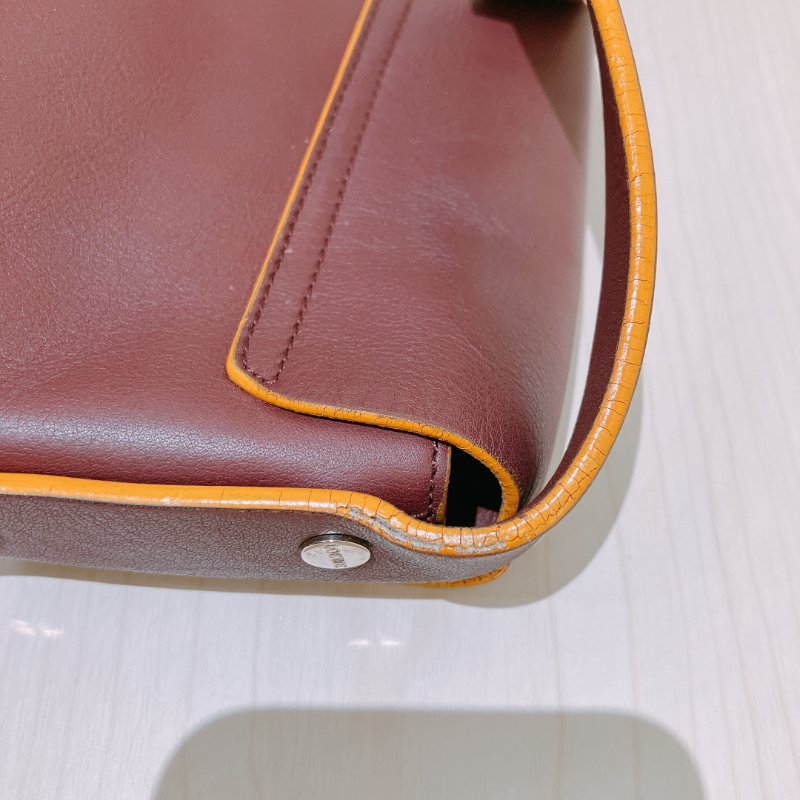 TK1981	 Loewe Vintage Flap Shoulder Bag Lambskin Red x Yellow-13