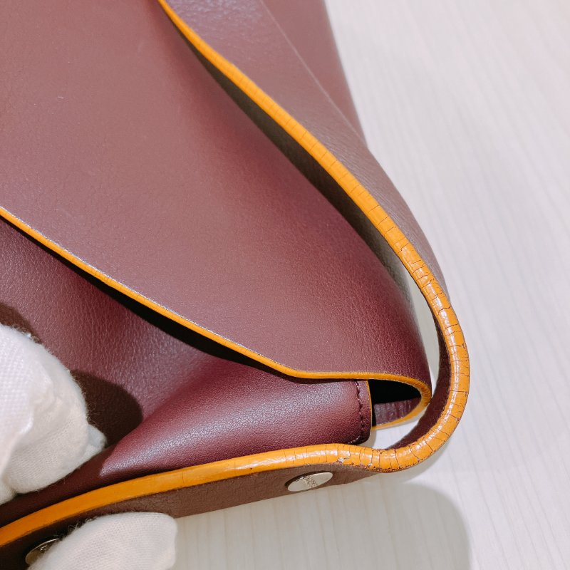 TK1981	 Loewe Vintage Flap Shoulder Bag Lambskin Red x Yellow-17