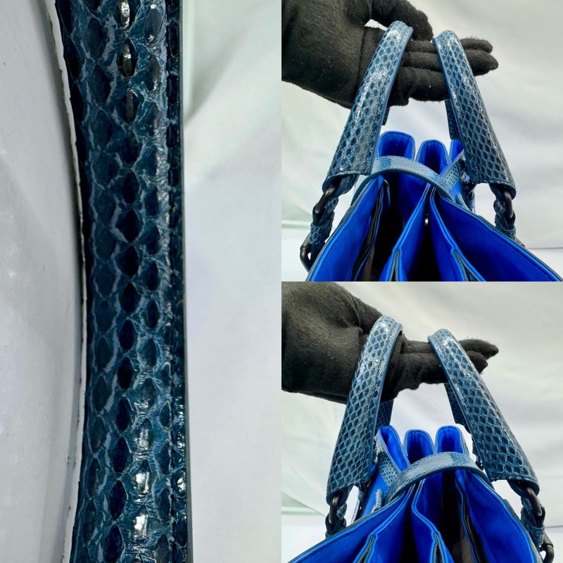 寶緹嘉 BOTTEGA VENETA  羅馬系列雙用藍色蟒蛇皮手提／肩背包 附鏡子 ROMA PYTHON B05217594B W/MIRROR-5