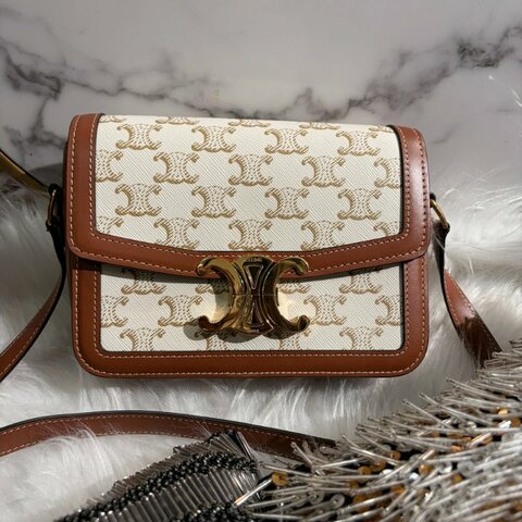 CELINE 拼接牛皮凱旋門包斜扣背包