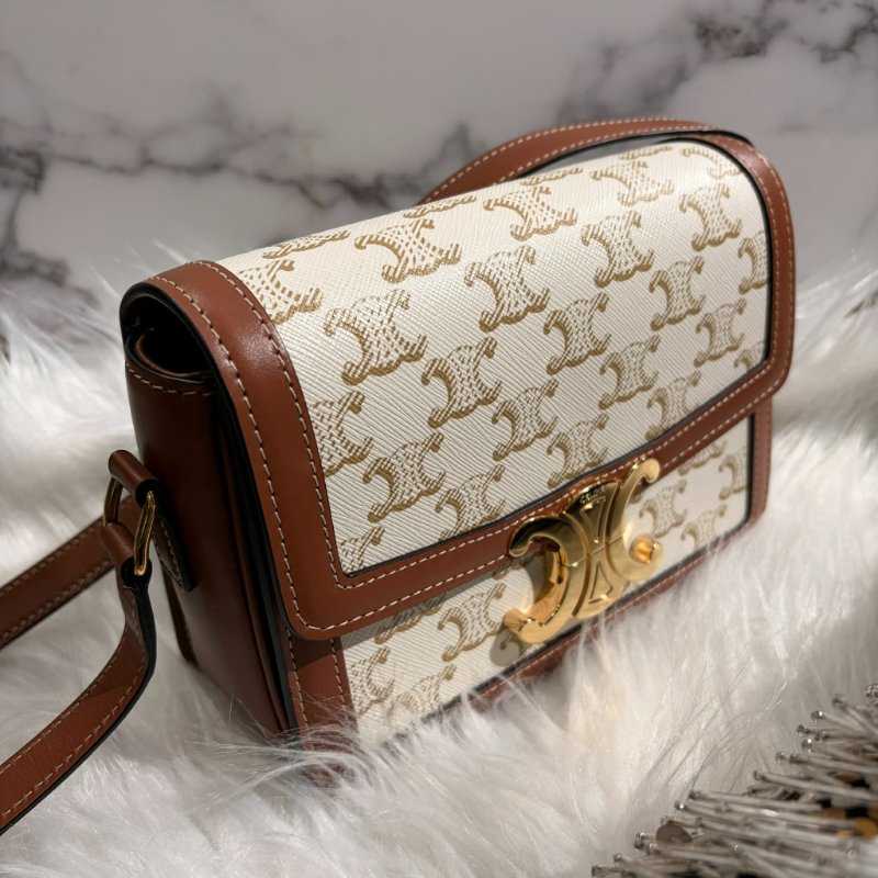 CELINE 拼接牛皮凱旋門包斜扣背包-1