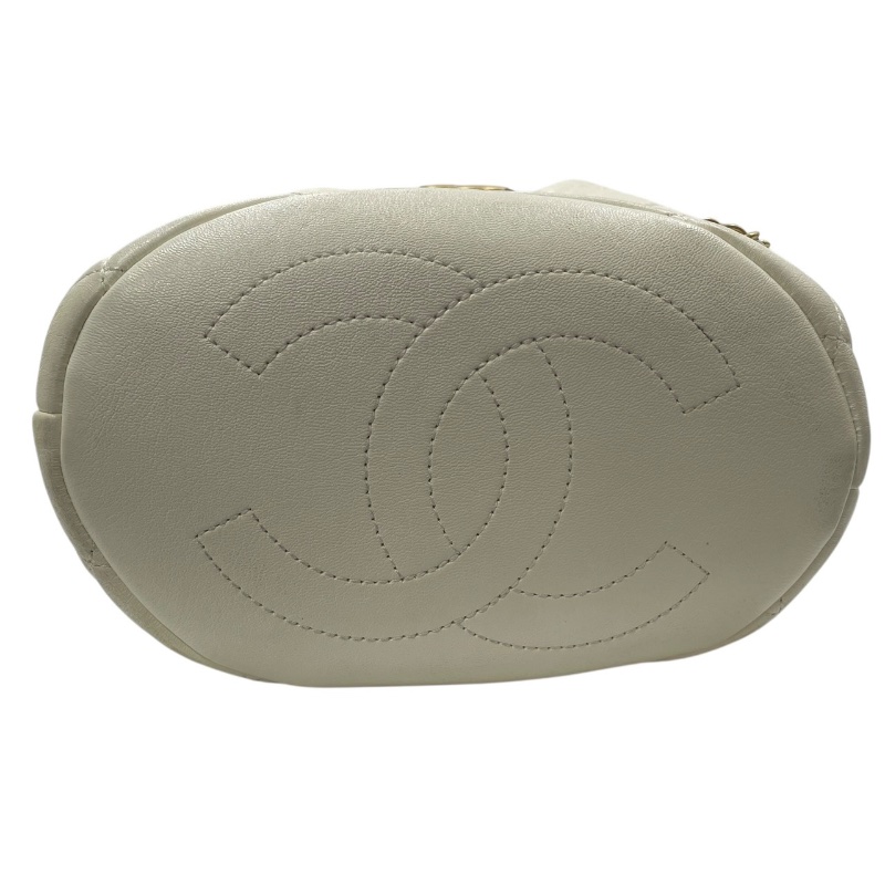 CHANEL 香奈兒 珍珠手把 水桶包 皮革 白色 金釦-5