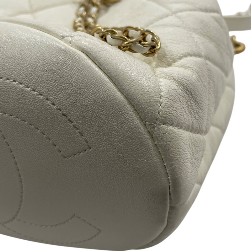 CHANEL 香奈兒 珍珠手把 水桶包 皮革 白色 金釦-7