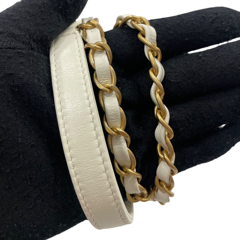 CHANEL 香奈兒 珍珠手把 水桶包 皮革 白色 金釦-15