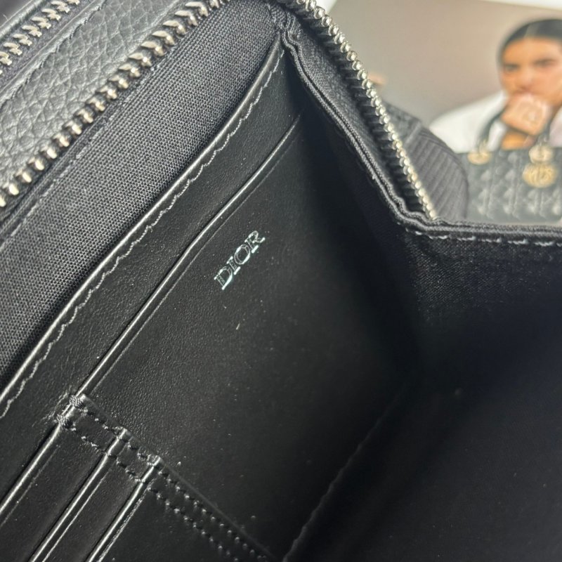 ::Christian Dior::  Oblique 經典緹花布 小牛皮飾邊雙層拉鍊手拿/斜背包 (黑/米)-12