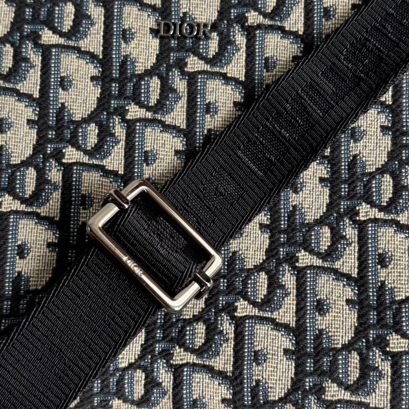 ::Christian Dior::  Oblique 經典緹花布 小牛皮飾邊雙層拉鍊手拿/斜背包 (黑/米)-18