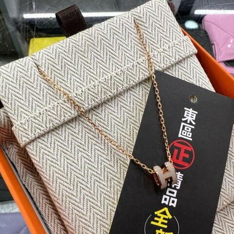 東區正精品㊣HERMES MINI POP H 全新愛馬仕大象灰色墜飾玫瑰金鍊琺瑯立體鏤空項鍊迷你款 RZ6327