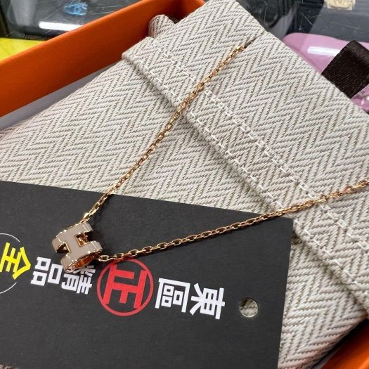 東區正精品㊣HERMES MINI POP H 全新愛馬仕大象灰色墜飾玫瑰金鍊琺瑯立體鏤空項鍊迷你款 RZ6327-1