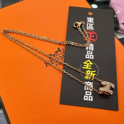 東區正精品㊣HERMES MINI POP H 全新愛馬仕大象灰色墜飾玫瑰金鍊琺瑯立體鏤空項鍊迷你款 RZ6327-2
