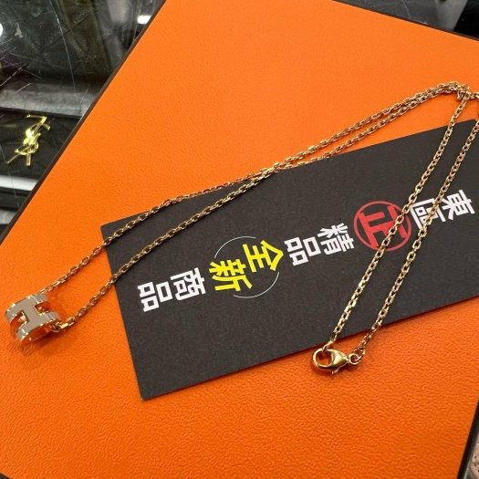 東區正精品㊣HERMES MINI POP H 全新愛馬仕大象灰色墜飾玫瑰金鍊琺瑯立體鏤空項鍊迷你款 RZ6327-3