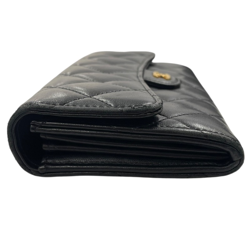 CHANEL 香奈兒 MATELASSE 長夾 羊皮 黑色 金釦-2