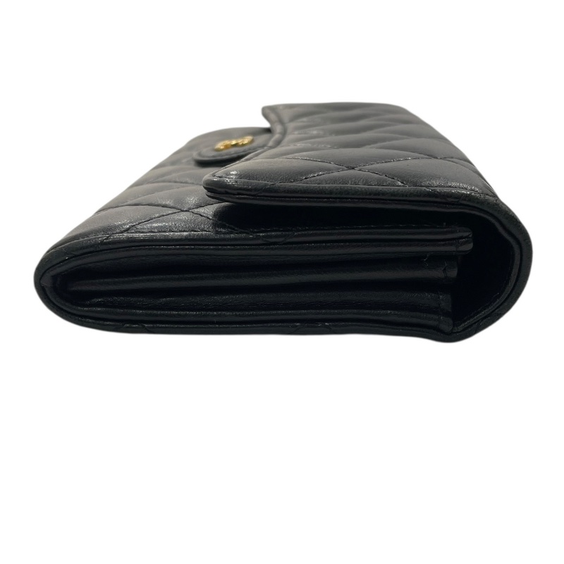 CHANEL 香奈兒 MATELASSE 長夾 羊皮 黑色 金釦-3