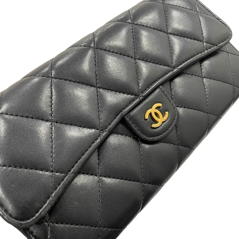 CHANEL 香奈兒 MATELASSE 長夾 羊皮 黑色 金釦-9
