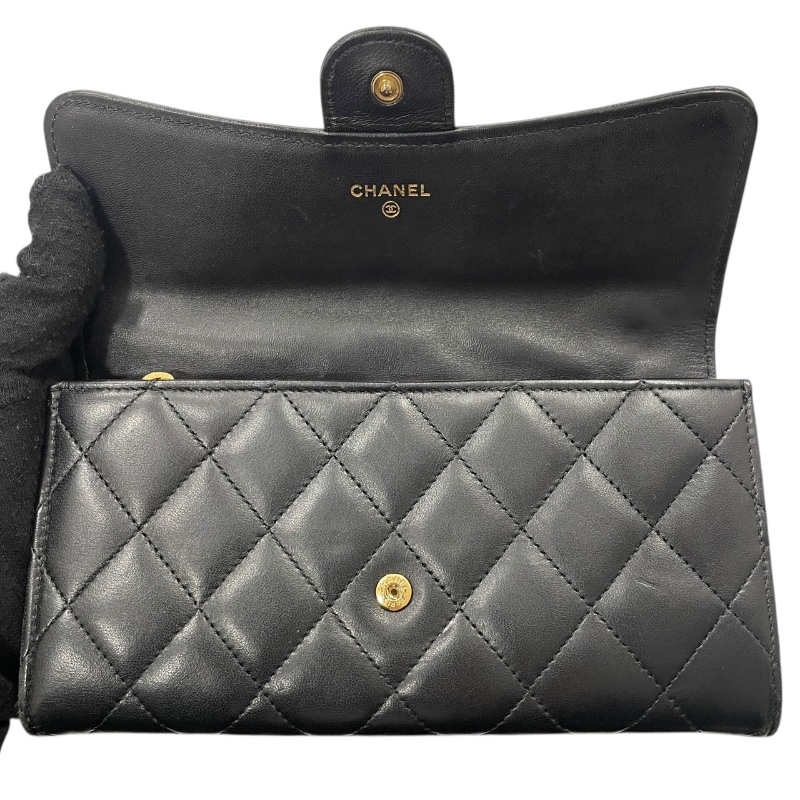 CHANEL 香奈兒 MATELASSE 長夾 羊皮 黑色 金釦-11