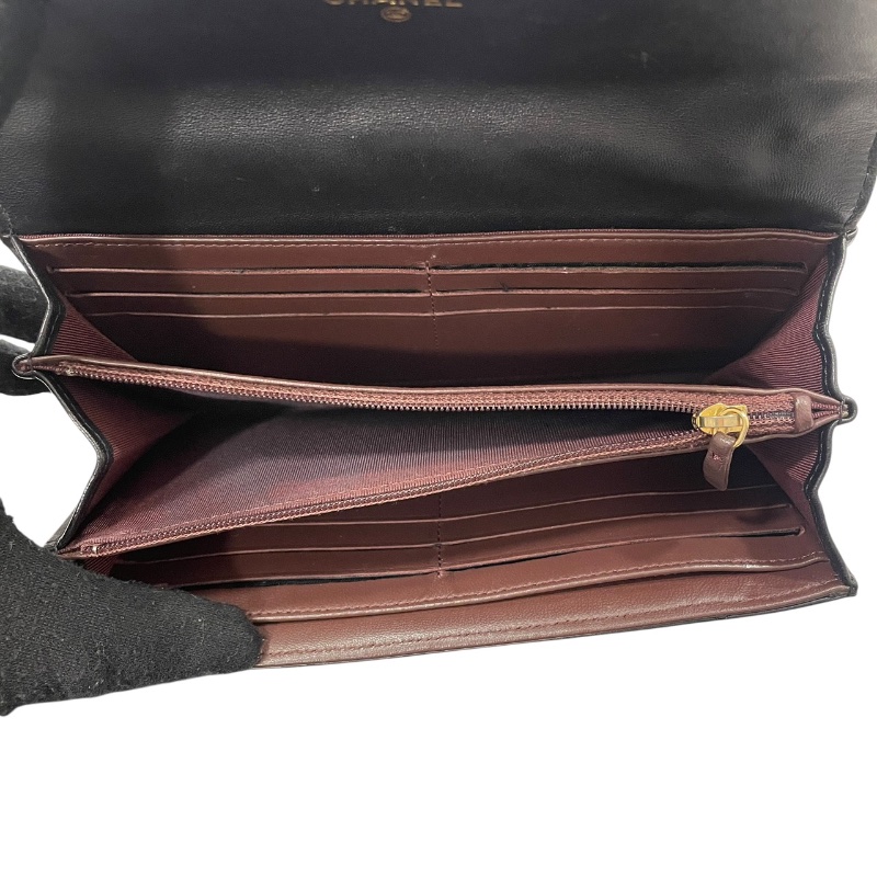 CHANEL 香奈兒 MATELASSE 長夾 羊皮 黑色 金釦-12