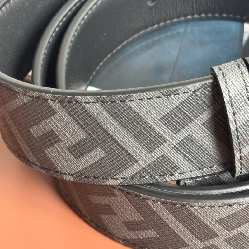 ::FENDI:: 滿版 FF圓形皮帶 黑色皮革雙面皮帶 腰帶 110 公分-2