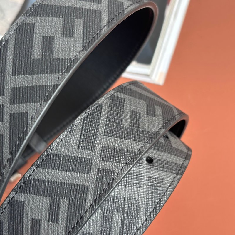 ::FENDI:: 滿版 FF圓形皮帶 黑色皮革雙面皮帶 腰帶 110 公分-3