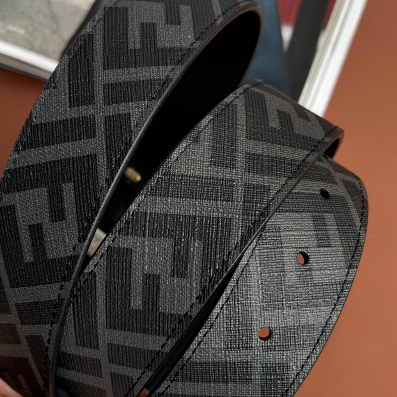 ::FENDI:: 滿版 FF圓形皮帶 黑色皮革雙面皮帶 腰帶 110 公分-4