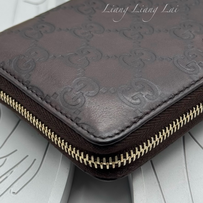 GUCCI 古馳 GG 壓紋金屬LOGO小牛皮深咖啡色長夾-24