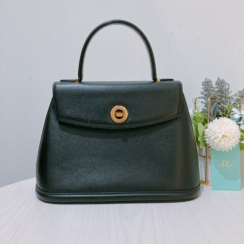 TK1985	華倫天奴 中古 黑色 手提包 Valentino Vintage Twist Lock Bag Clafskin Black x GHW #No Number