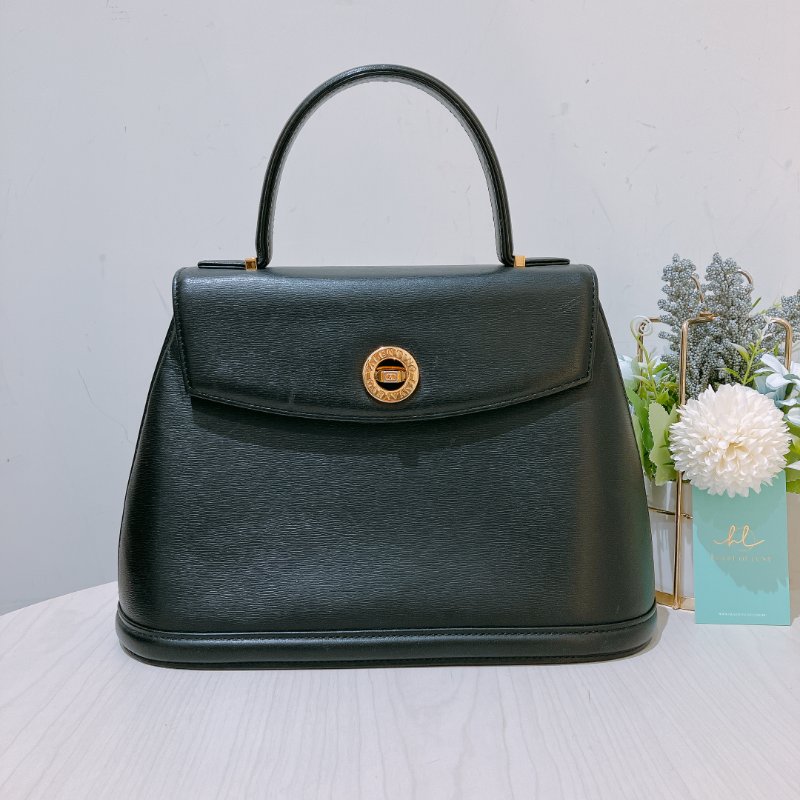 TK1985	華倫天奴 中古 黑色 手提包 Valentino Vintage Twist Lock Bag Clafskin Black x GHW #No Number-0