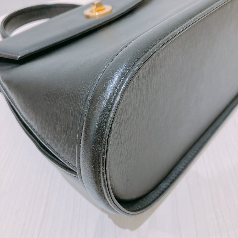 TK1985	華倫天奴 中古 黑色 手提包 Valentino Vintage Twist Lock Bag Clafskin Black x GHW #No Number-6