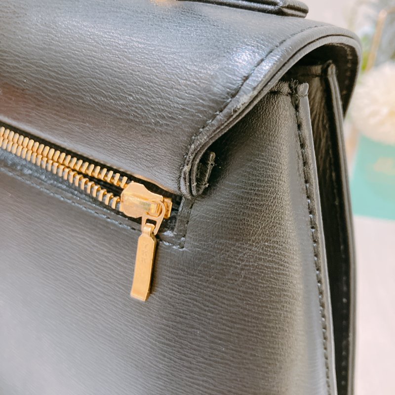 TK1985	華倫天奴 中古 黑色 手提包 Valentino Vintage Twist Lock Bag Clafskin Black x GHW #No Number-17