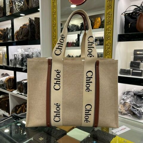東區正精品㊣Chloe Woody tote 焦糖色邊帆布托特包肩背包手提包購物袋大款 RZ6326