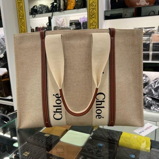 東區正精品㊣Chloe Woody tote 焦糖色邊帆布托特包肩背包手提包購物袋大款 RZ6326-2