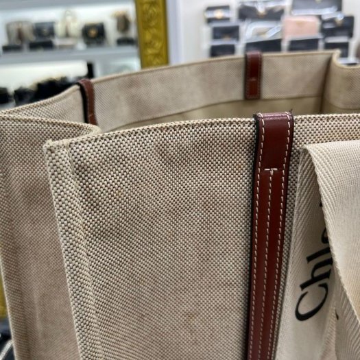 東區正精品㊣Chloe Woody tote 焦糖色邊帆布托特包肩背包手提包購物袋大款 RZ6326-4