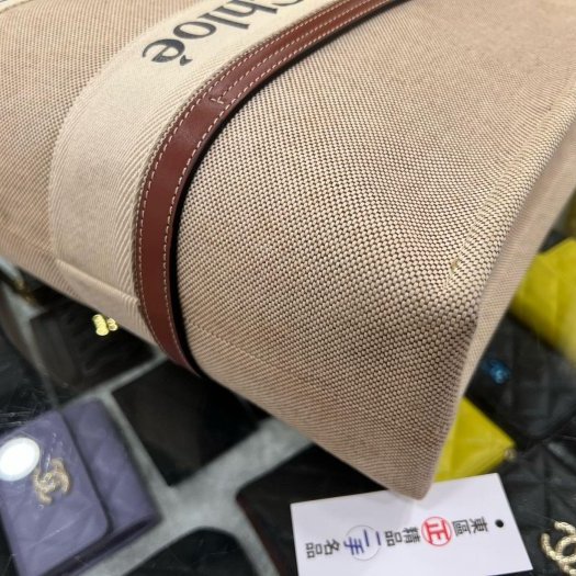 東區正精品㊣Chloe Woody tote 焦糖色邊帆布托特包肩背包手提包購物袋大款 RZ6326-7