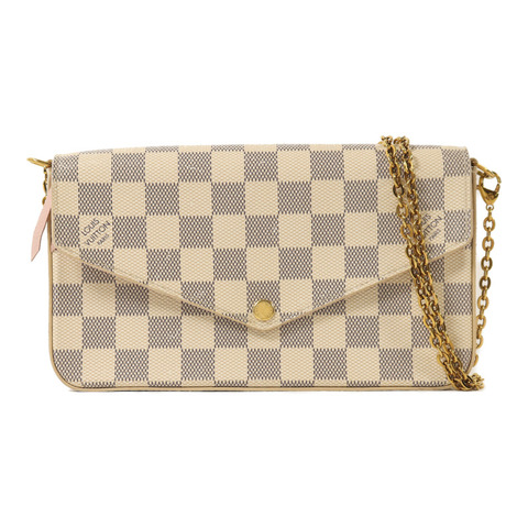 LOUIS VUITTON Damier Azur Felicie Pochette金扣鏈帶手挽肩背兩用袋