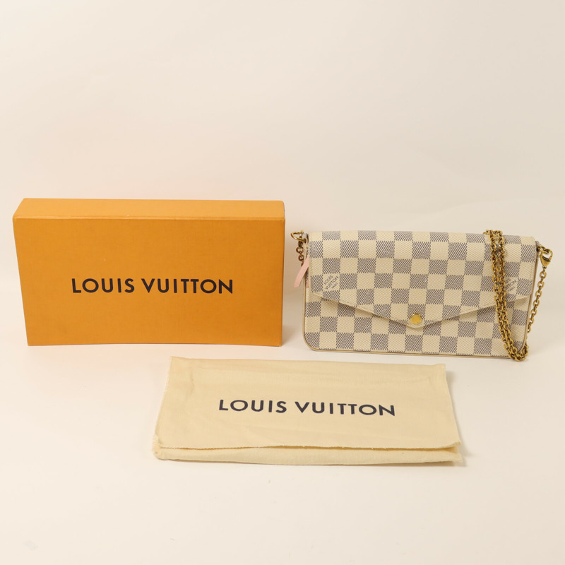 LOUIS VUITTON Damier Azur Felicie Pochette金扣鏈帶手挽肩背兩用袋-9