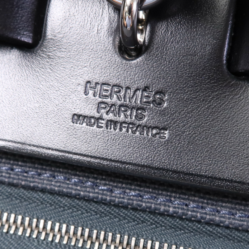 HERMES 皮革/帆布Herbag PM銀扣手挽肩背兩用袋Ardoise-5