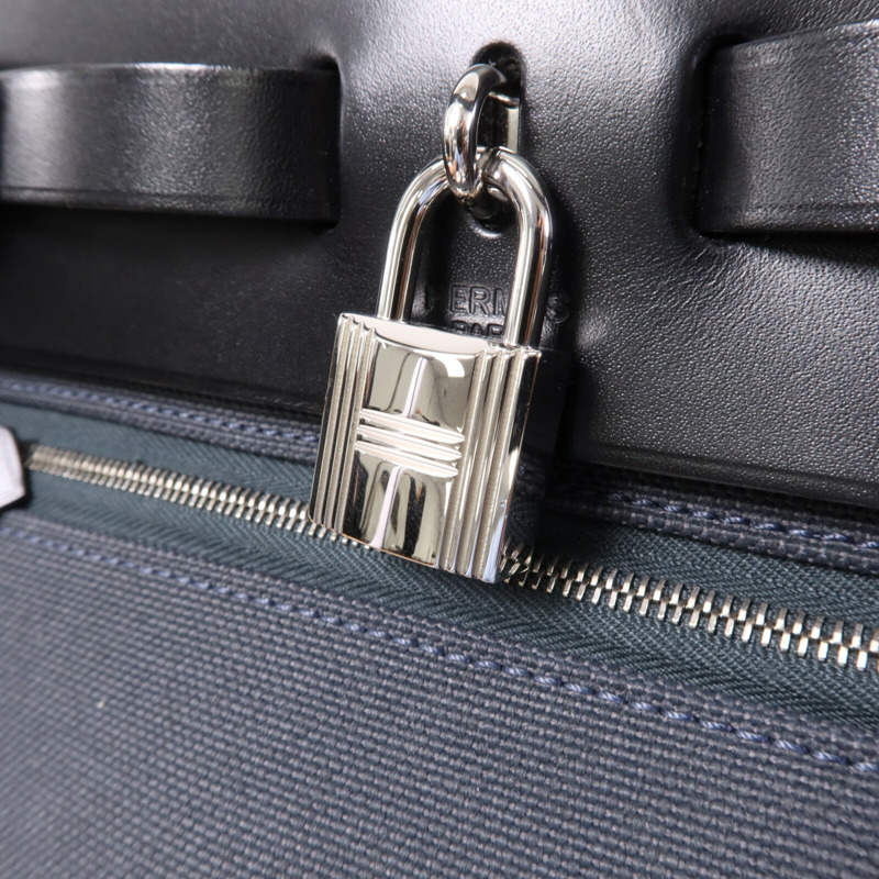 HERMES 皮革/帆布Herbag PM銀扣手挽肩背兩用袋Ardoise-6