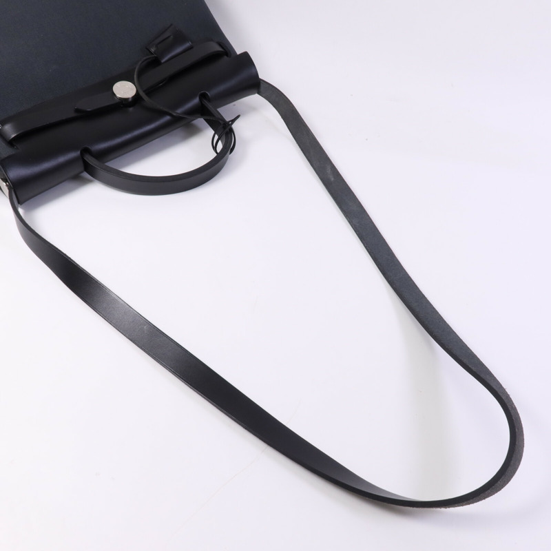 HERMES 皮革/帆布Herbag PM銀扣手挽肩背兩用袋Ardoise-9